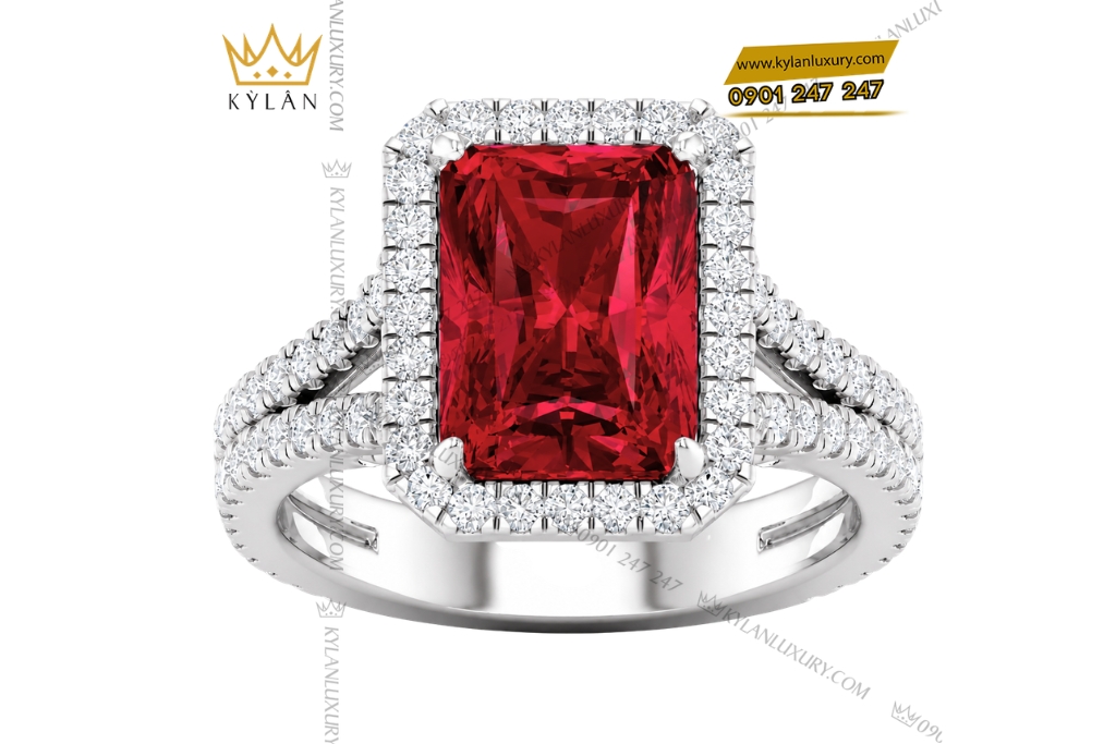 Bộ trang sức kim cương đính sapphire đỏ
