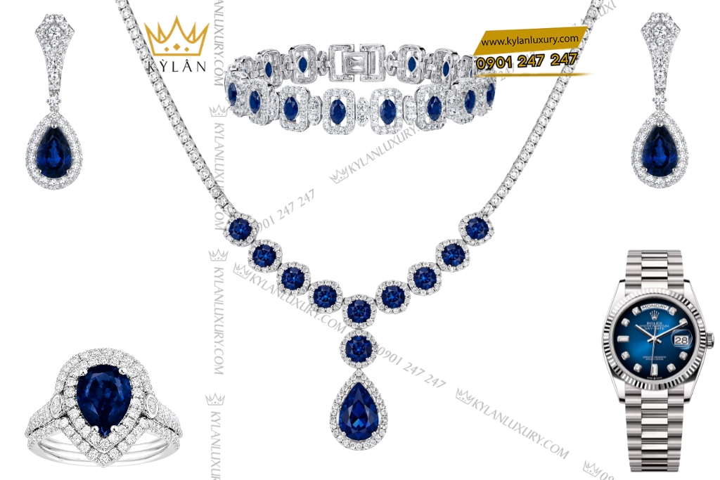 Kỳ Lân Luxury Bo trang suc kim cuong dinh sapphire xanh duong 1 Bộ trang sức kim cương đính sapphire xanh dương