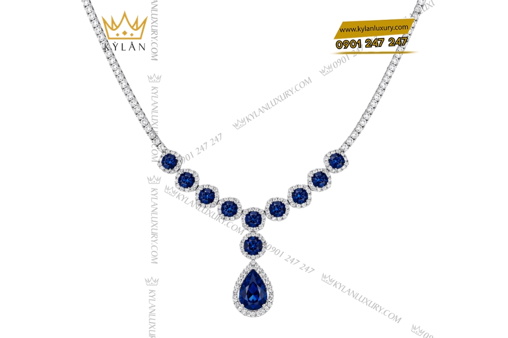 Bộ trang sức kim cương đính sapphire xanh dương