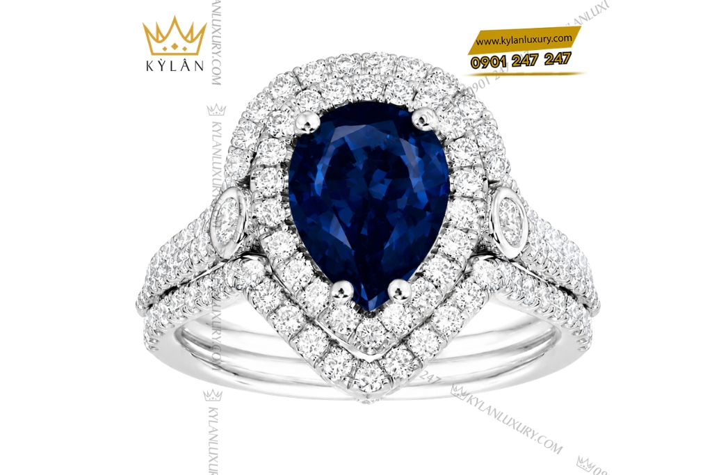 Bộ trang sức kim cương đính sapphire xanh dương