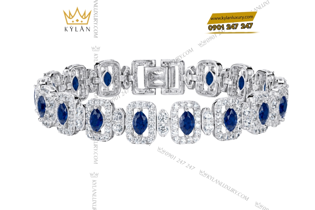 Bộ trang sức kim cương đính sapphire xanh dương