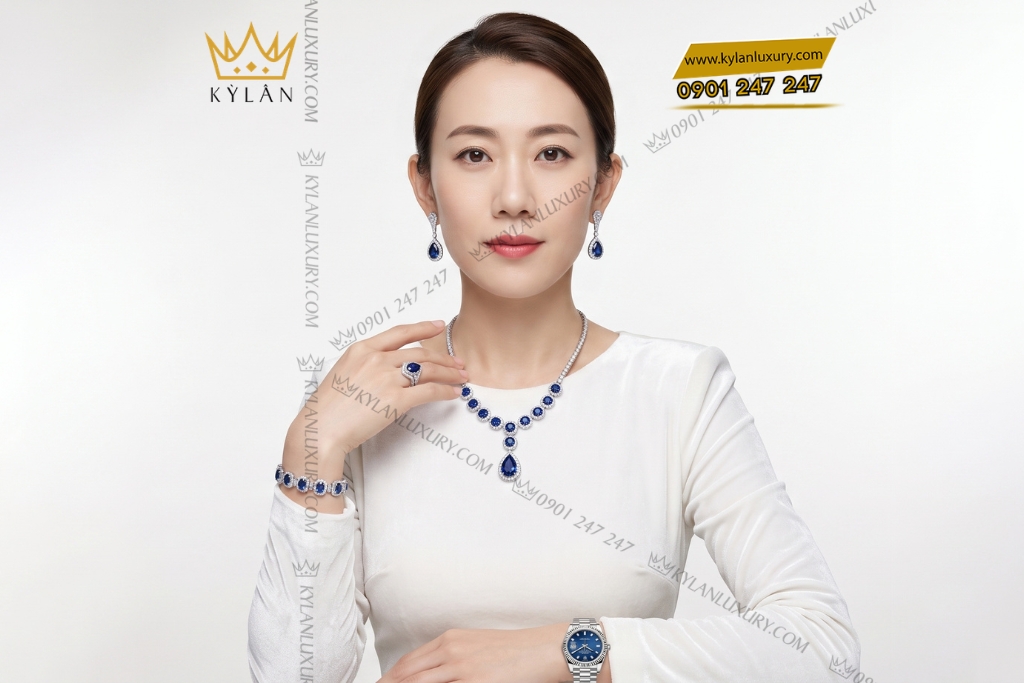 Kỳ Lân Luxury Bo trang suc kim cuong dinh sapphire xanh duong 9 Bộ trang sức kim cương đính sapphire xanh dương
