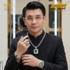 Bộ trang sức nam vàng trắng Au750 đính ngọc lục bảo
