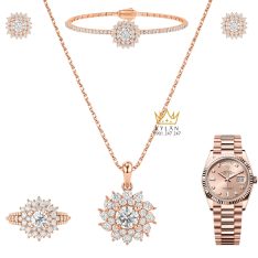 Bộ trang sức vàng hồng Au750 đính kim cương
