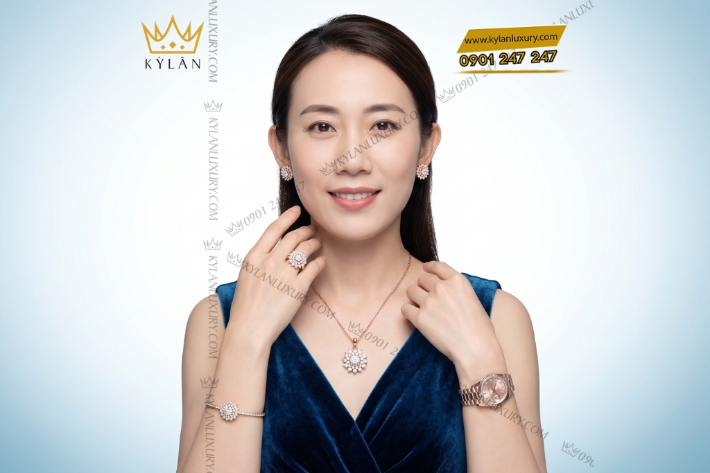 Kỳ Lân Luxury Bo trang suc vang hong Au750 dinh kim cuong 10 Bộ trang sức vàng hồng Au750 đính kim cương