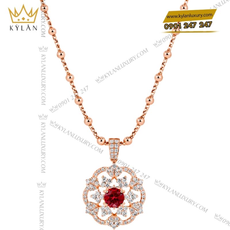 Bộ trang sức vàng hồng Au750 đính sapphire đỏ
