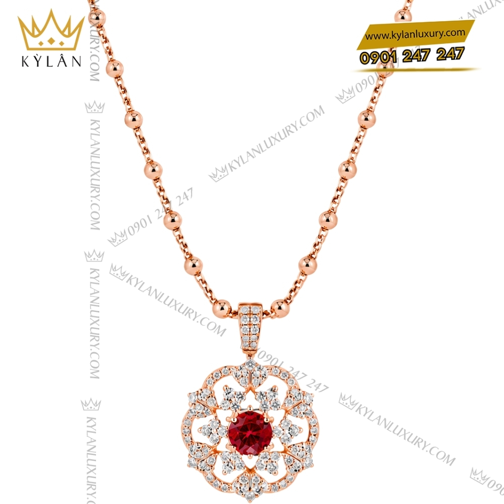 Bộ trang sức vàng hồng Au750 đính sapphire đỏ