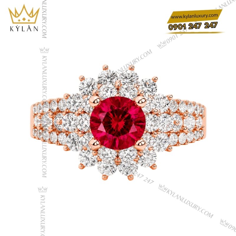 Bộ trang sức vàng hồng Au750 đính sapphire đỏ