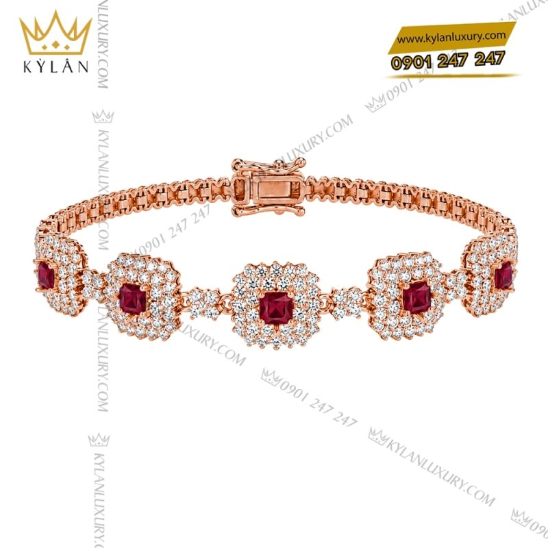 Bộ trang sức vàng hồng Au750 đính sapphire đỏ