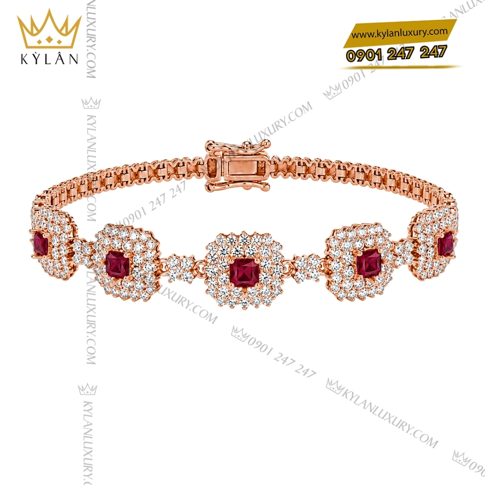Bộ trang sức vàng hồng Au750 đính sapphire đỏ