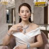 Bộ trang sức vàng trắng Au750 đính đá Topaz xanh