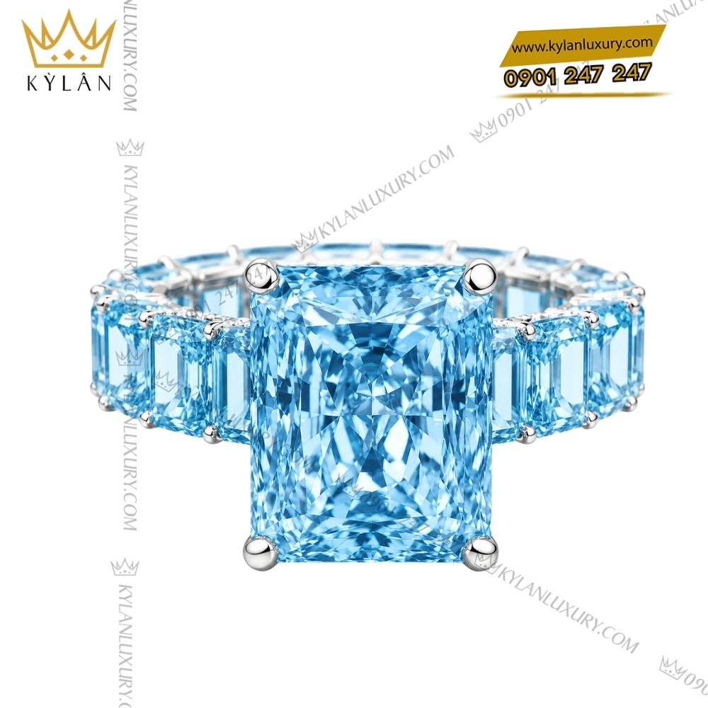 Bộ trang sức vàng trắng Au750 đính đá Topaz xanh