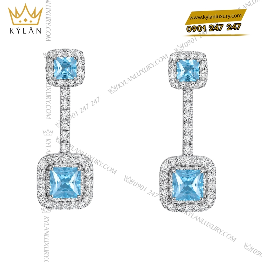 Bộ trang sức vàng trắng Au750 đính đá Topaz xanh