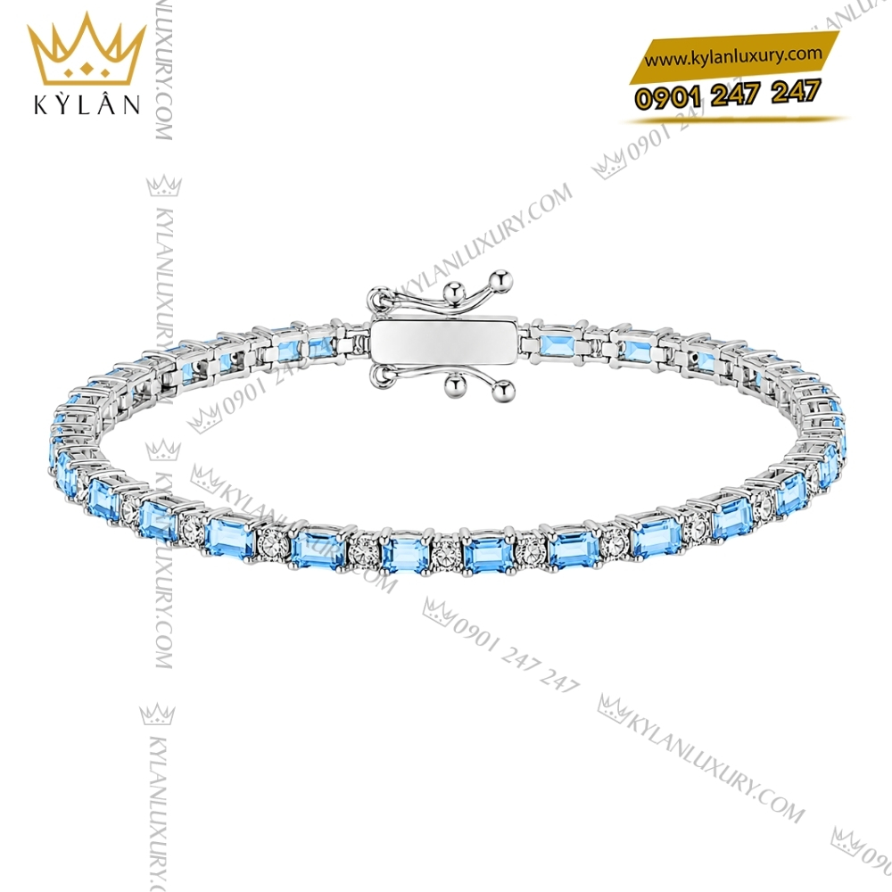Bộ trang sức vàng trắng Au750 đính đá Topaz xanh
