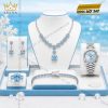 Bộ trang sức vàng trắng Au750 đính đá Topaz xanh