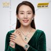 Bộ trang sức vàng trắng Au750 đính ngọc lục bảo