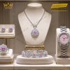 Bộ trang sức vàng trắng Au750 đính sapphire hồng
