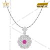 Bộ trang sức vàng trắng Au750 đính sapphire hồng