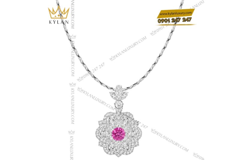Bộ trang sức vàng trắng Au750 đính sapphire hồng