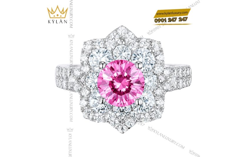 Bộ trang sức vàng trắng Au750 đính sapphire hồng