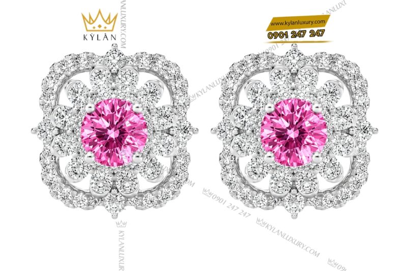 Bộ trang sức vàng trắng Au750 đính sapphire hồng
