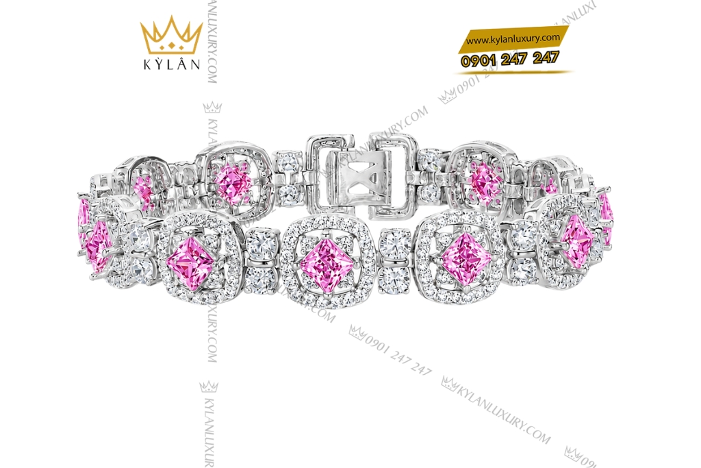 Bộ trang sức vàng trắng Au750 đính sapphire hồng