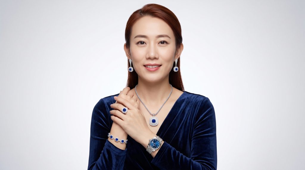Kỳ Lân Luxury Bo trang suc vang trang Au750 dinh sapphire xanh 1 Bộ trang sức vàng trắng Au750 đính sapphire xanh