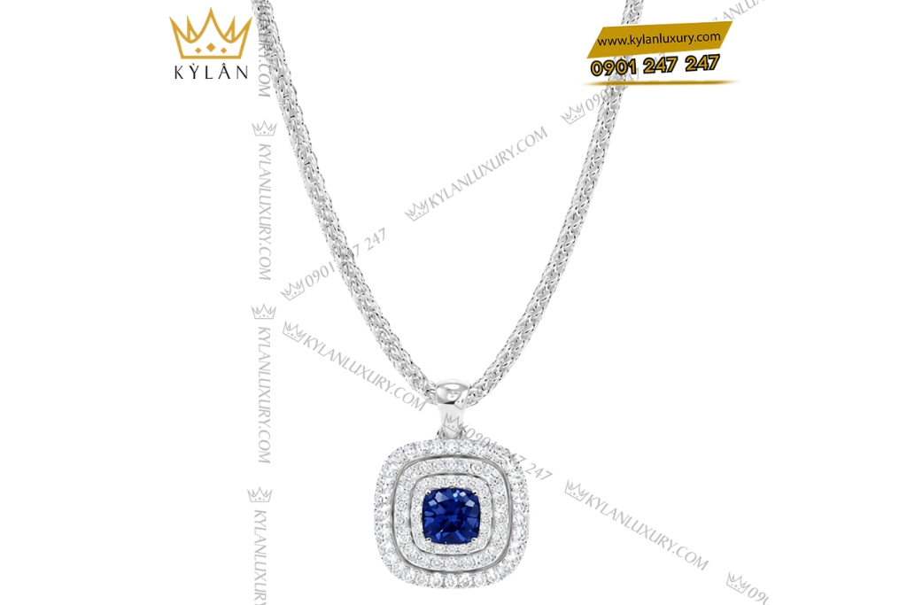 Bộ trang sức vàng trắng Au750 đính sapphire xanh