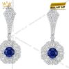 Bộ trang sức vàng trắng Au750 đính sapphire xanh