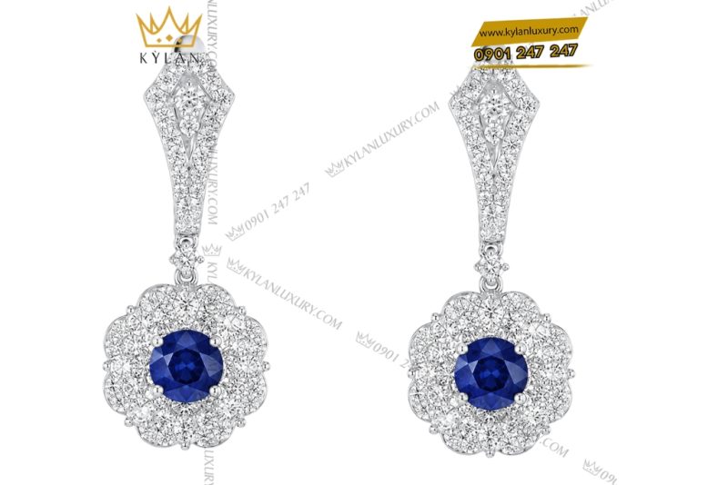 Bộ trang sức vàng trắng Au750 đính sapphire xanh