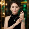 Bộ trang sức vàng trắng Au750 đính sapphire xanh hình trái tim