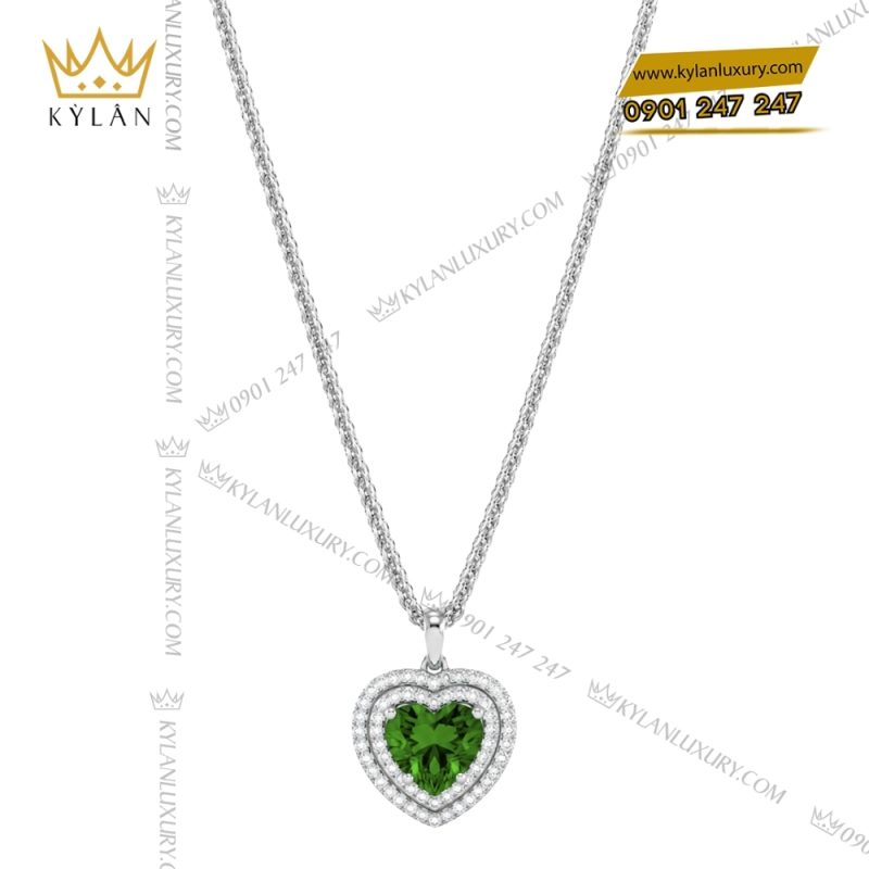 Bộ trang sức vàng trắng Au750 đính sapphire xanh hình trái tim