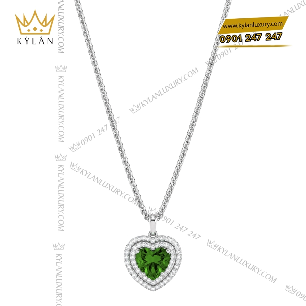 Bộ trang sức vàng trắng Au750 đính sapphire xanh hình trái tim