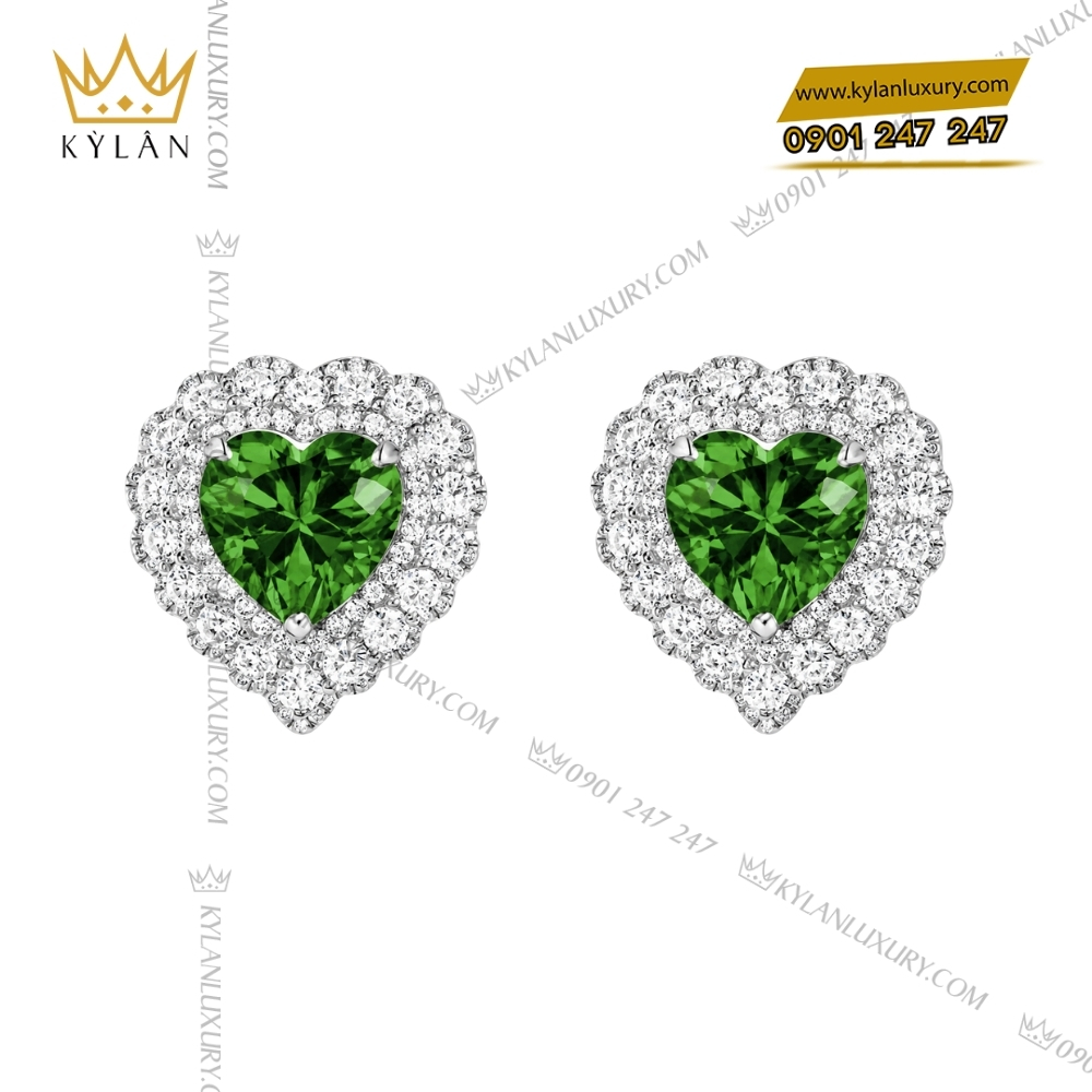 Bộ trang sức vàng trắng Au750 đính sapphire xanh hình trái tim