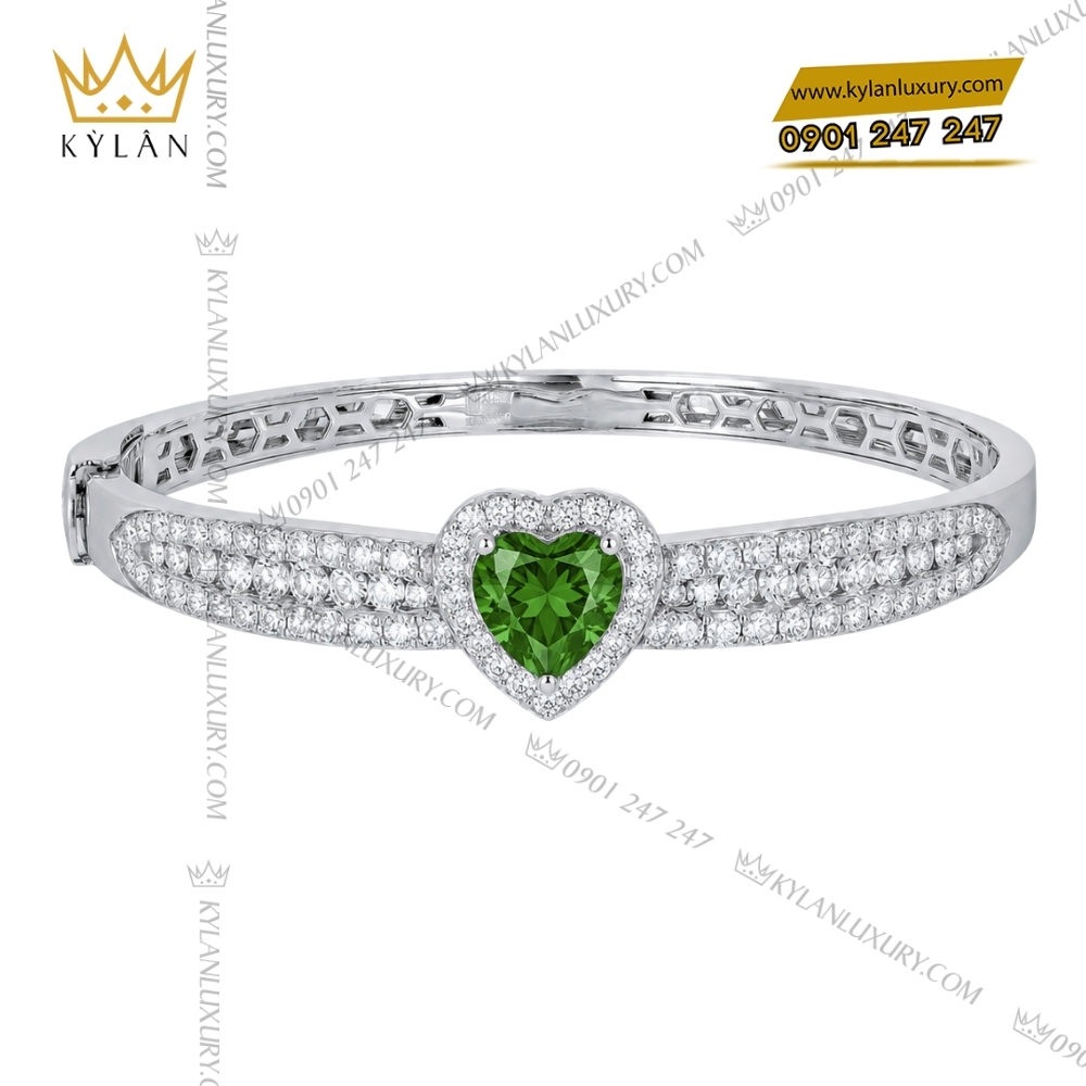 Bộ trang sức vàng trắng Au750 đính sapphire xanh hình trái tim