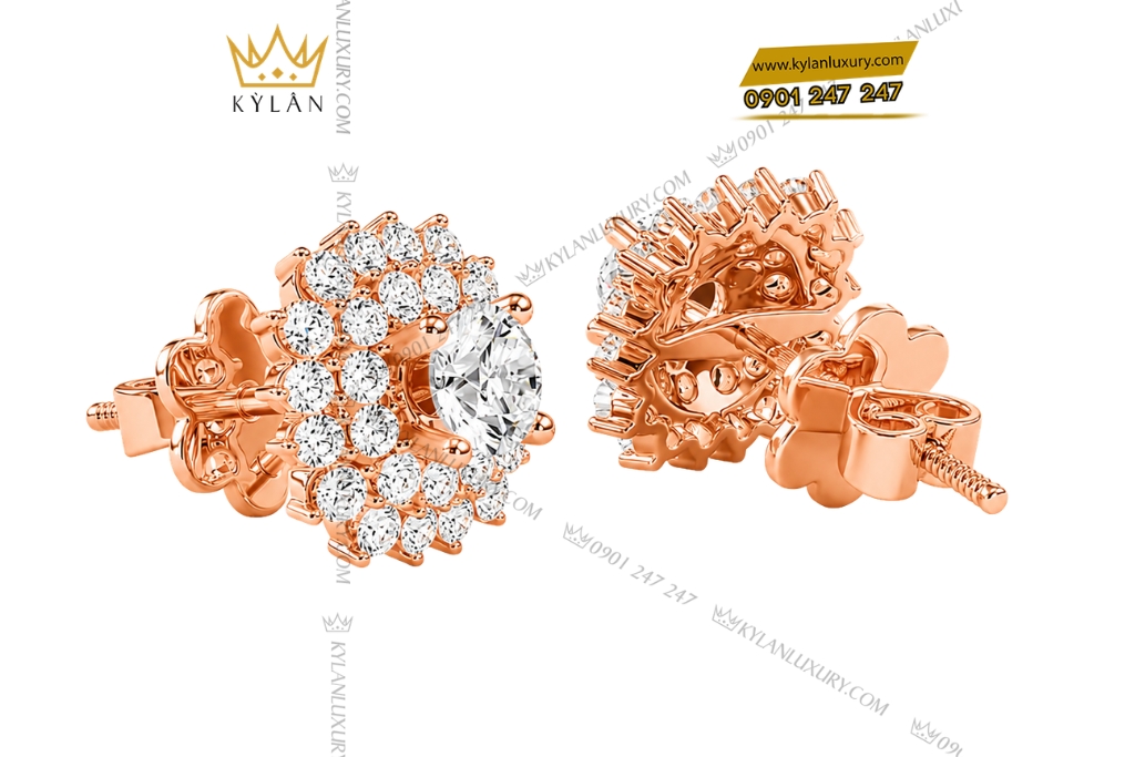 Kỳ Lân Luxury Bong tai vang hong Au750 dinh kim cuong 13 Bông tai vàng hồng Au750 đính kim cương