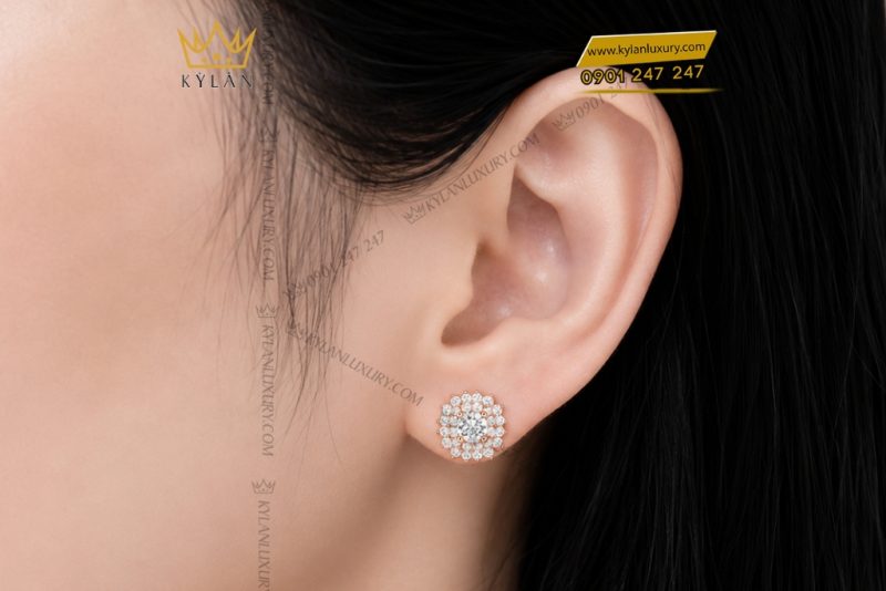Bông tai vàng hồng Au750 đính kim cương