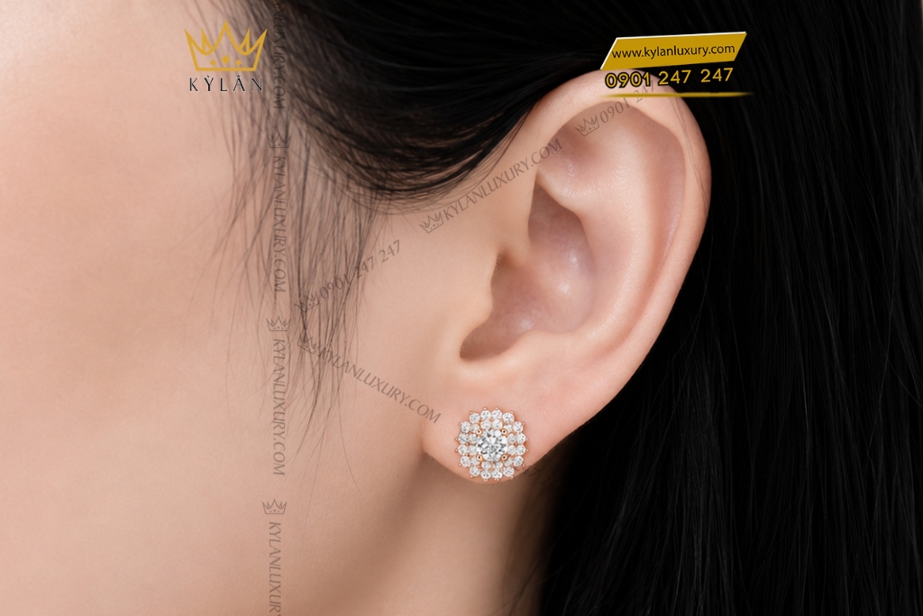 Bông tai vàng hồng Au750 đính kim cương