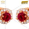 Bông tai vàng hồng Au750 đính sapphire đỏ
