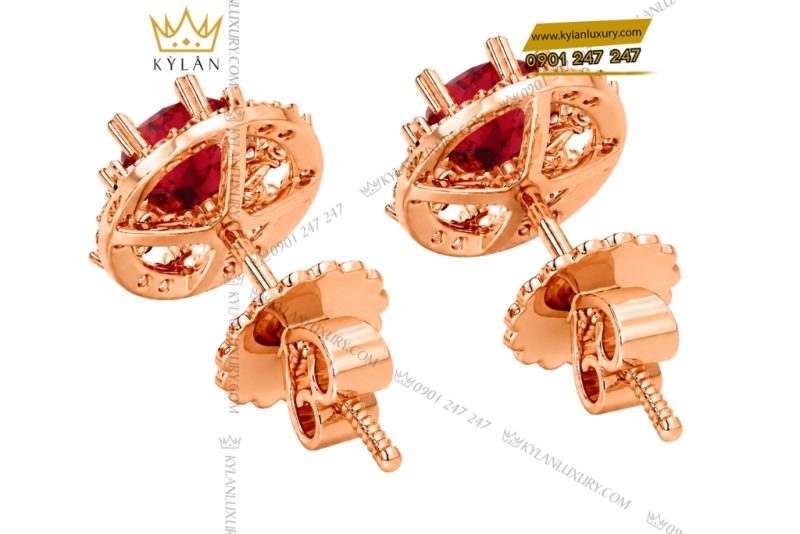 Bông tai vàng hồng Au750 đính sapphire đỏ