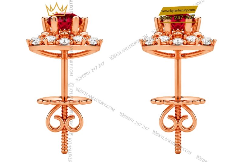 Bông tai vàng hồng Au750 đính sapphire đỏ