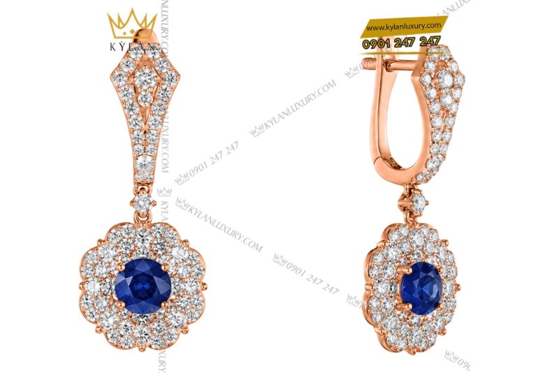 Bông tai vàng hồng Au750 đính sapphire xanh