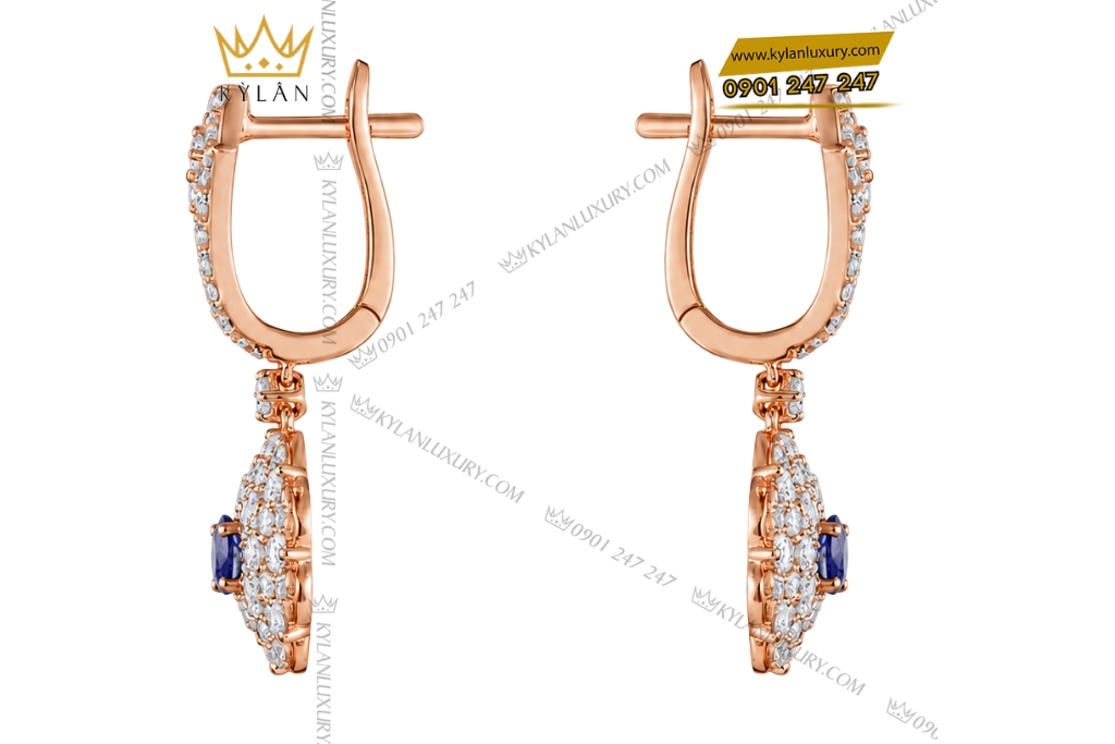 Bông tai vàng hồng Au750 đính sapphire xanh