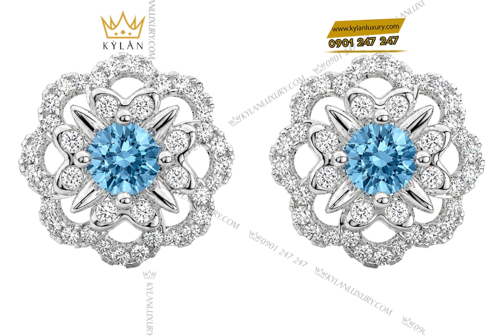 Bông tai vàng trắng Au750 đính đá Topaz