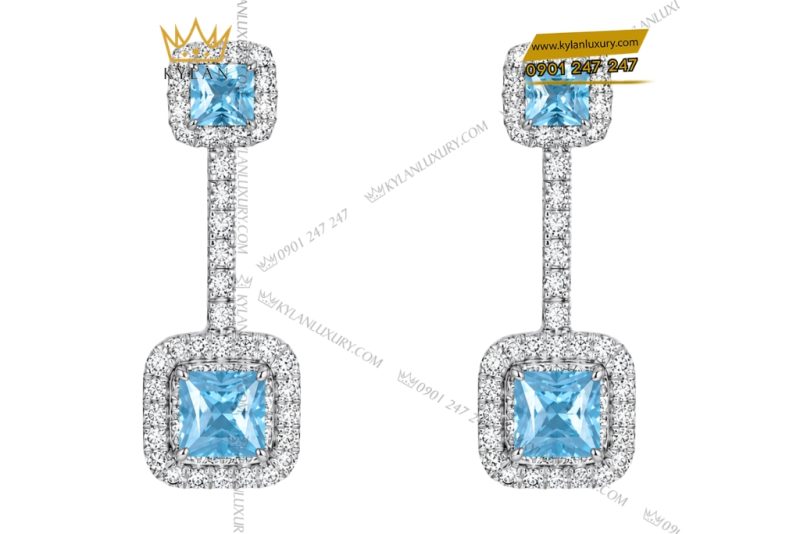 Bông tai vàng trắng Au750 đính đá Topaz
