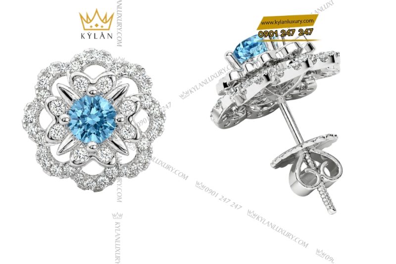 Bông tai vàng trắng Au750 đính đá Topaz
