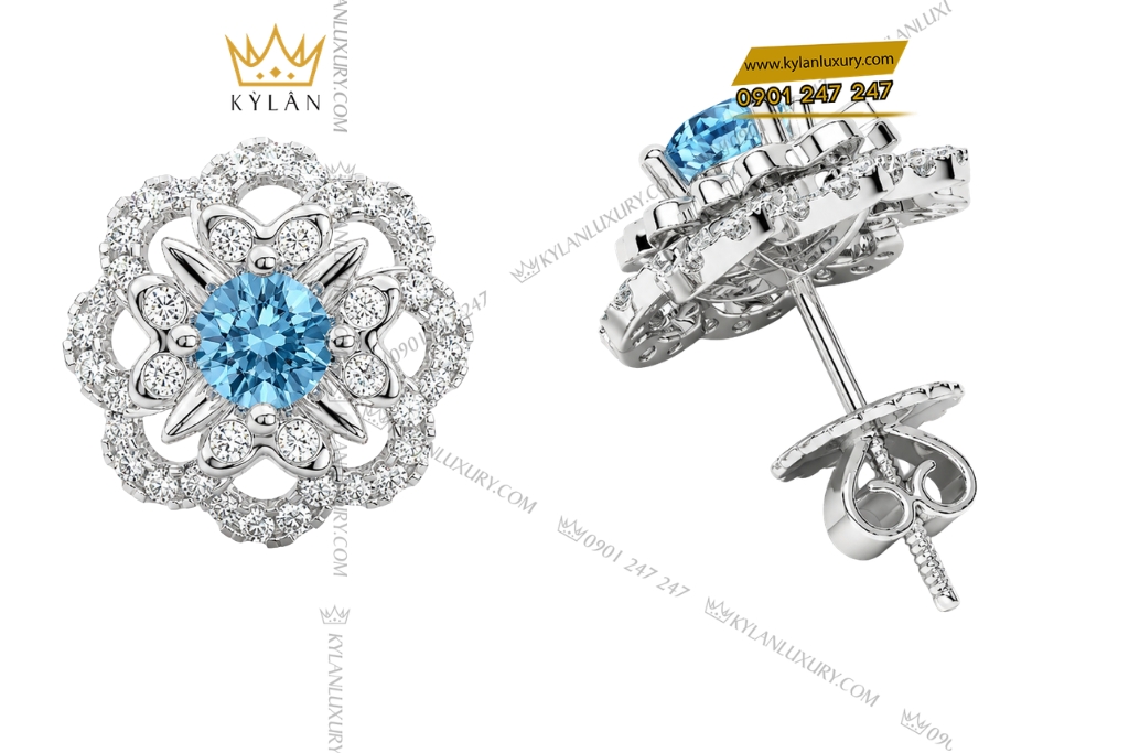 Bông tai vàng trắng Au750 đính đá Topaz