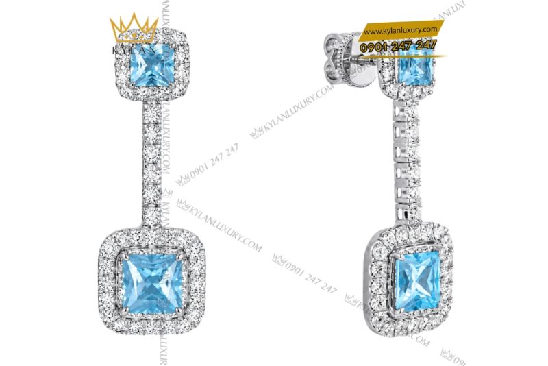 Bông tai vàng trắng Au750 đính đá Topaz