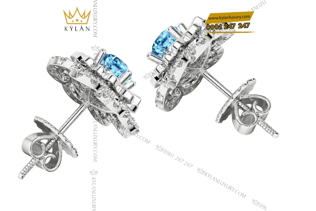 Bông tai vàng trắng Au750 đính đá Topaz