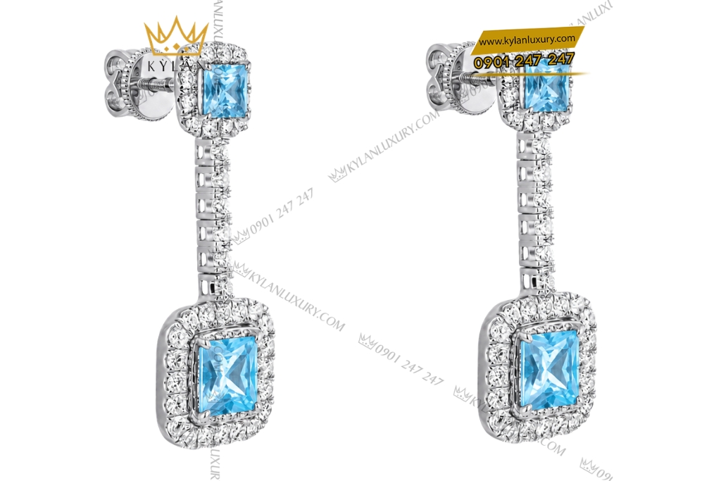 Bông tai vàng trắng Au750 đính đá Topaz